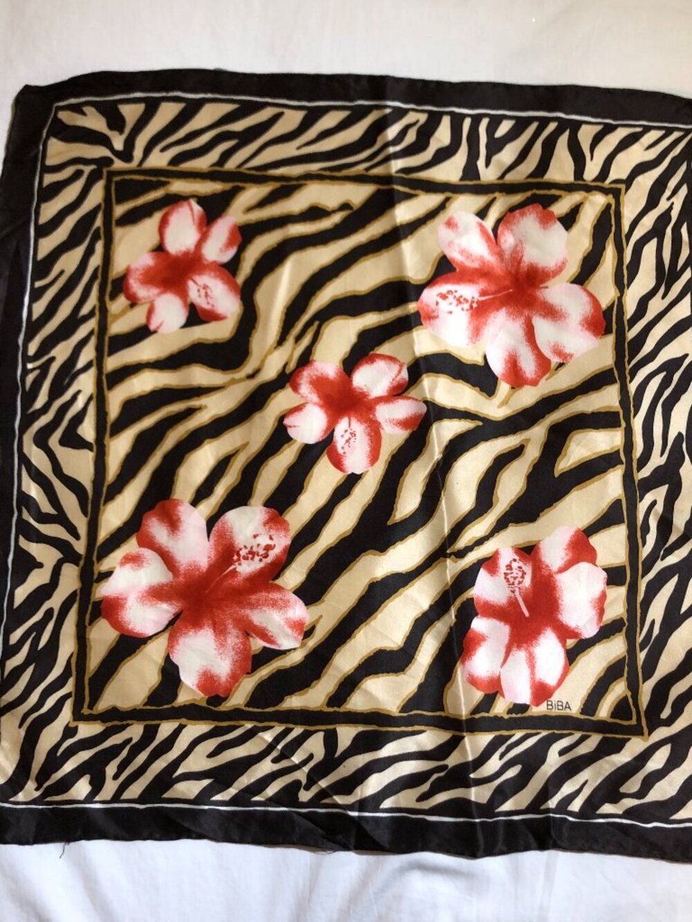 Vintage BiBA Silk Scarf with Hand Rolled Hem